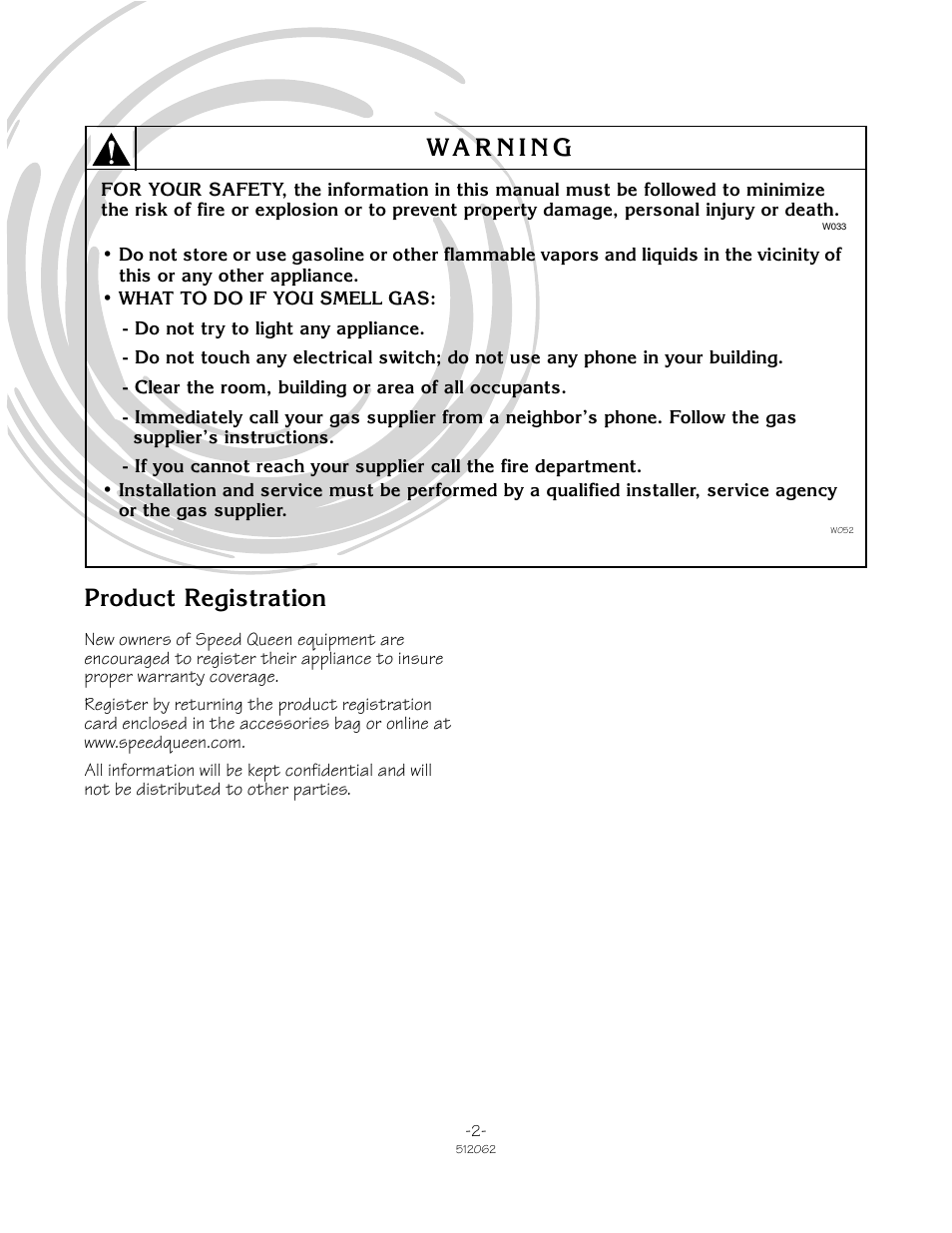 3urgxfw 5hjlvwudwlrq | Speed Queen 51206ZKZ User Manual | Page 2 / 18