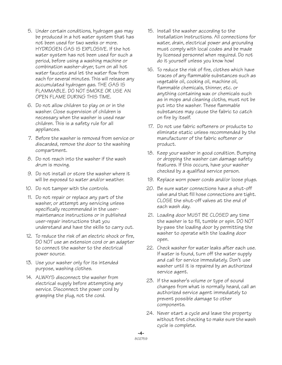 Speed Queen Frontload Washer 802759 User Manual | Page 4 / 30