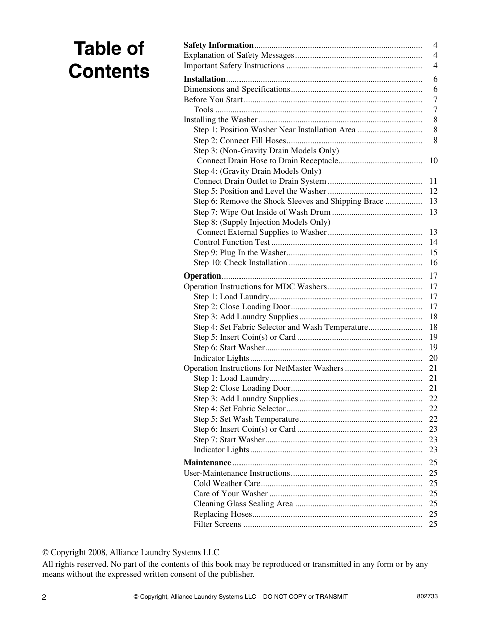 Speed Queen FLW1525C User Manual | Page 4 / 34