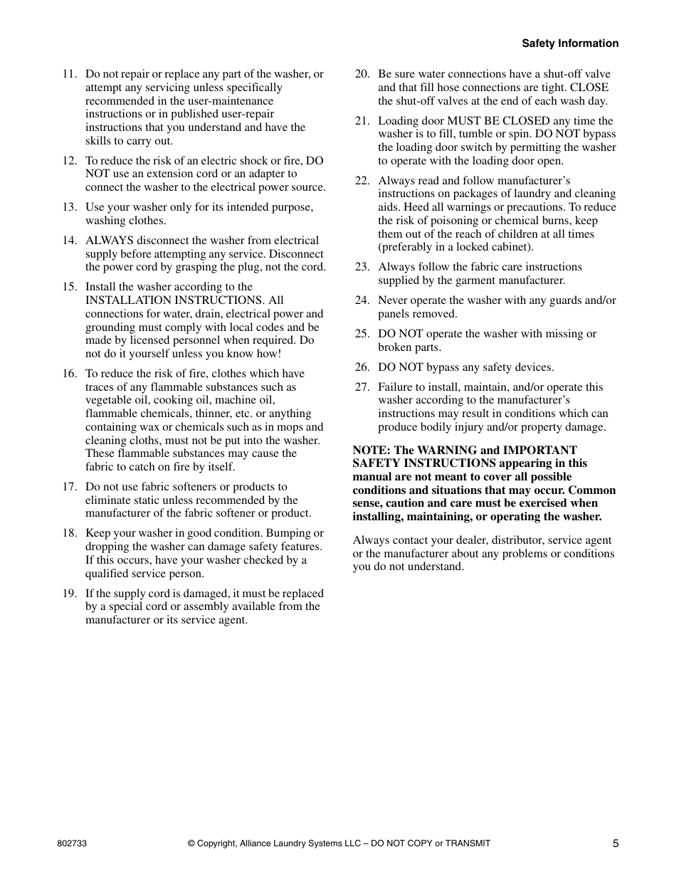 Speed Queen FLW1525C User Manual | Page 7 / 34