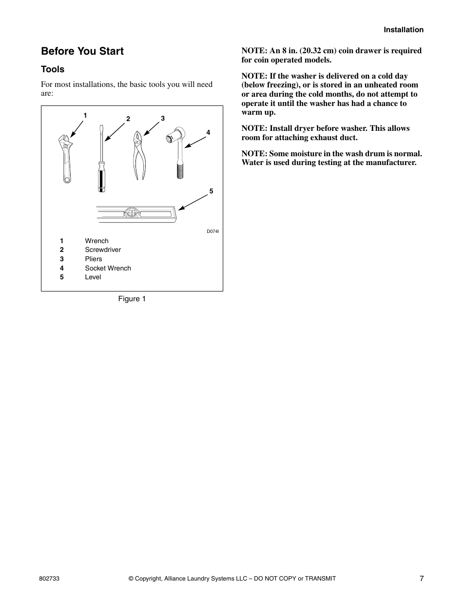 Before you start, Tools | Speed Queen FLW1525C User Manual | Page 9 / 34