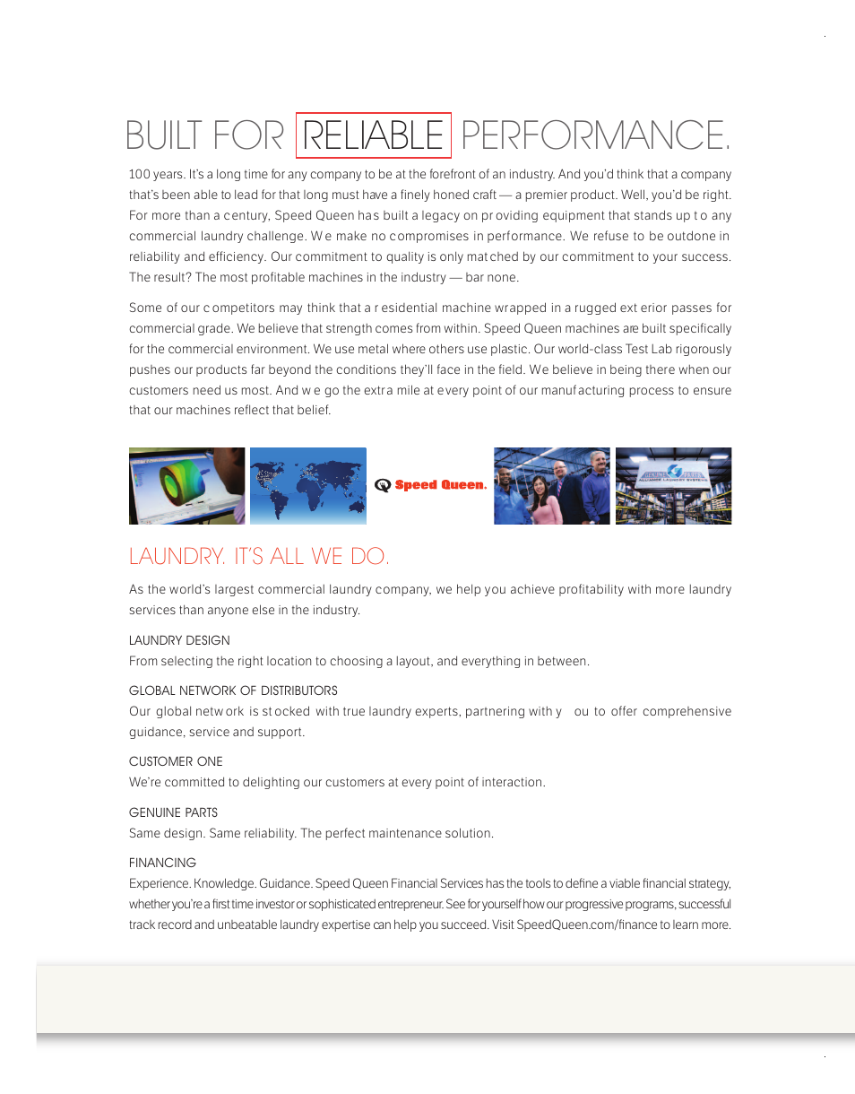 Built for performance. reliable, Laundry. it’s all we do | Speed Queen STT30 User Manual | Page 4 / 6