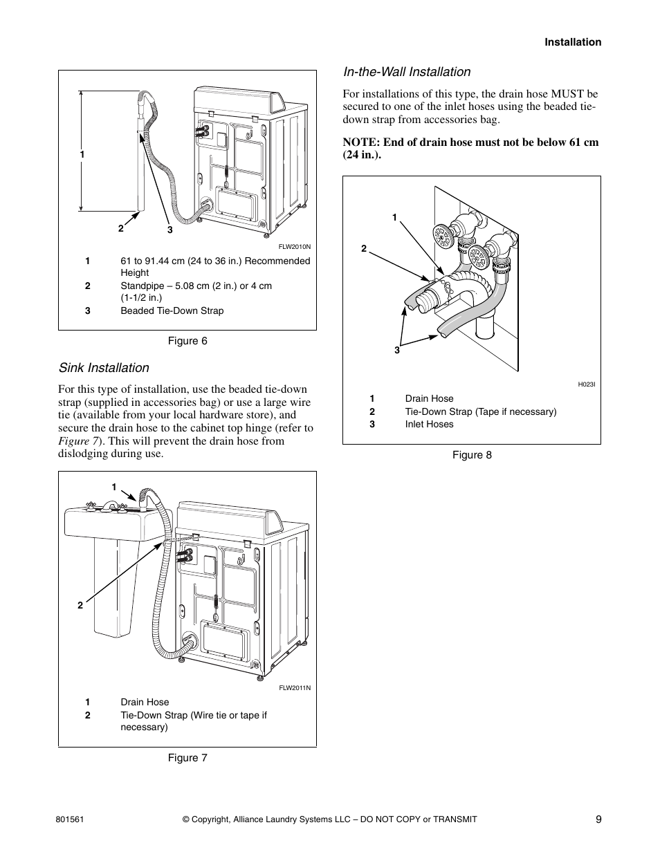 Sink installation, In-the-wall installation | Speed Queen H3 User Manual | Page 11 / 42