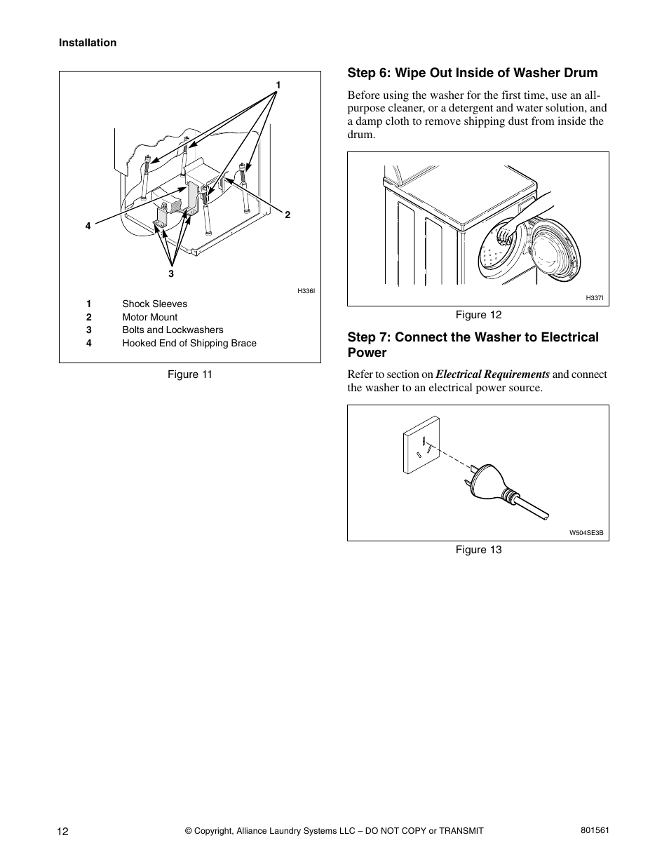 Step 6: wipe out inside of washer drum, Step 7: connect the washer to electrical power | Speed Queen H3 User Manual | Page 14 / 42