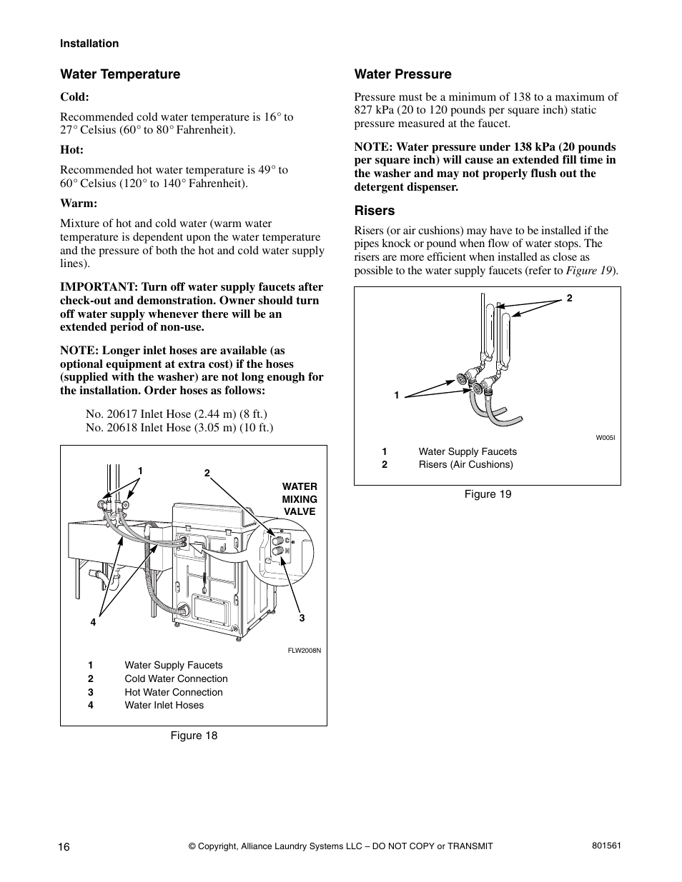 Water temperature, Water pressure, Risers | Speed Queen H3 User Manual | Page 18 / 42