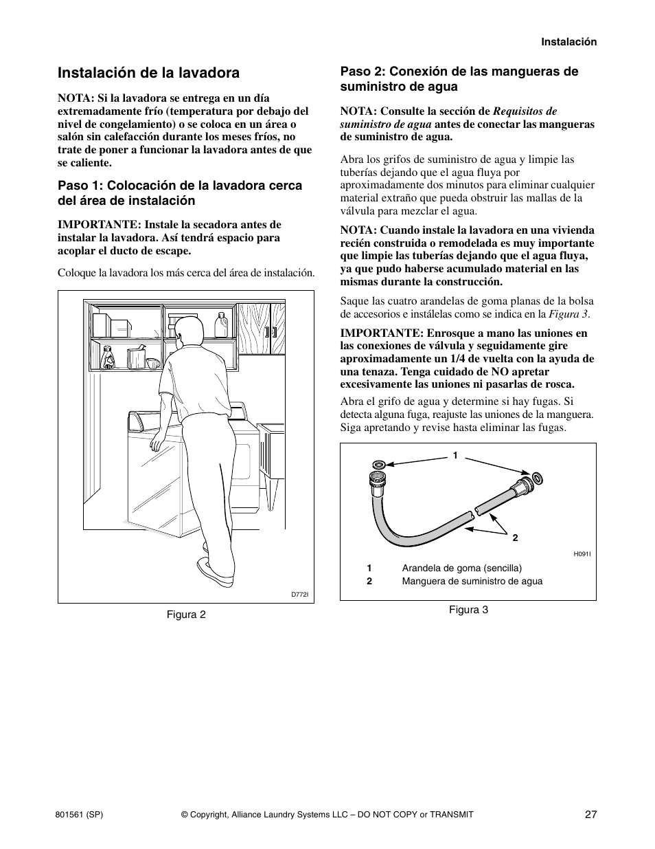 Instalación de la lavadora | Speed Queen H3 User Manual | Page 29 / 42