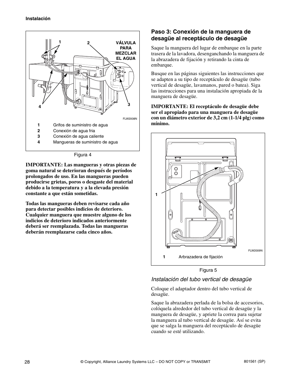Instalación del tubo vertical de desagüe | Speed Queen H3 User Manual | Page 30 / 42