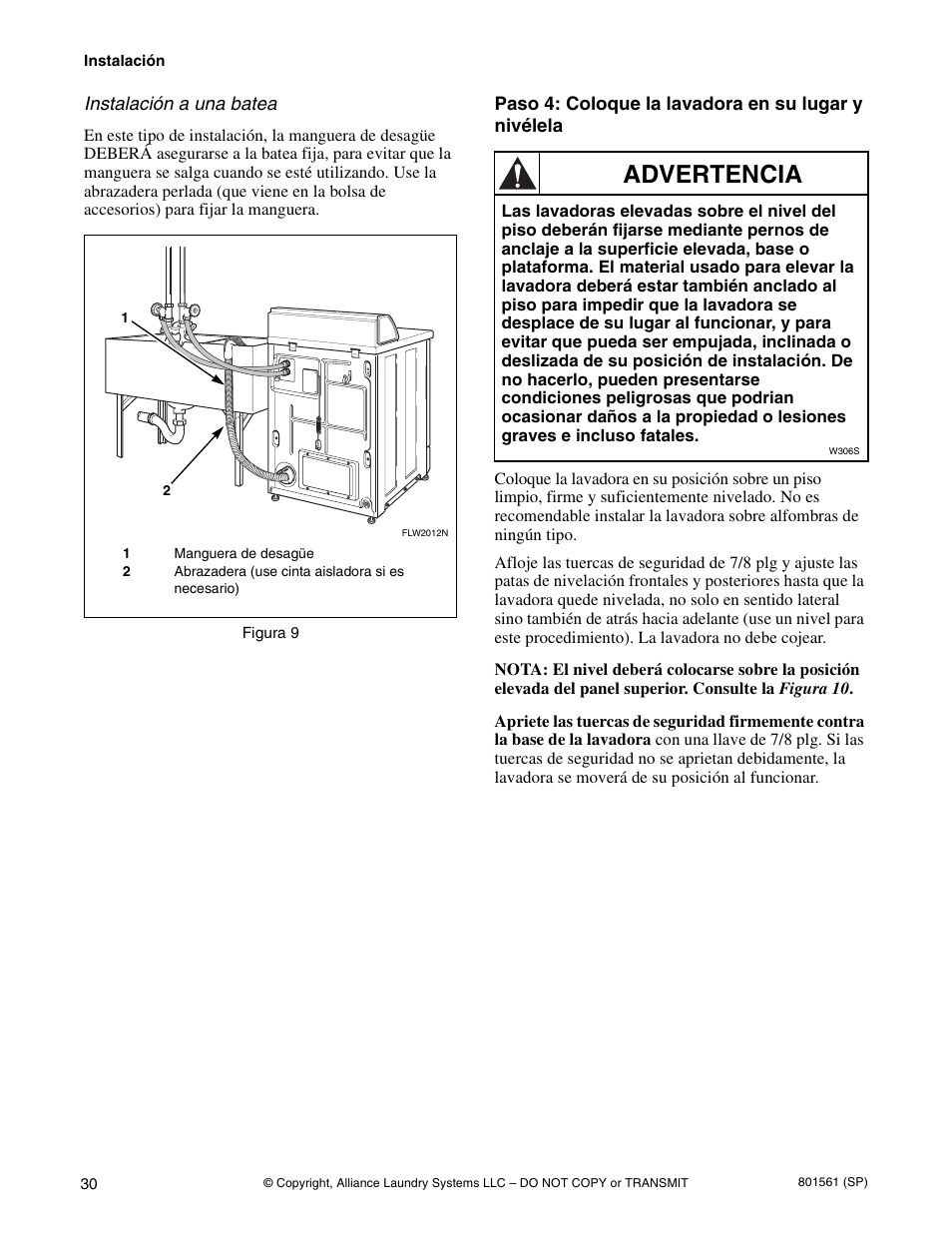 Advertencia | Speed Queen H3 User Manual | Page 32 / 42