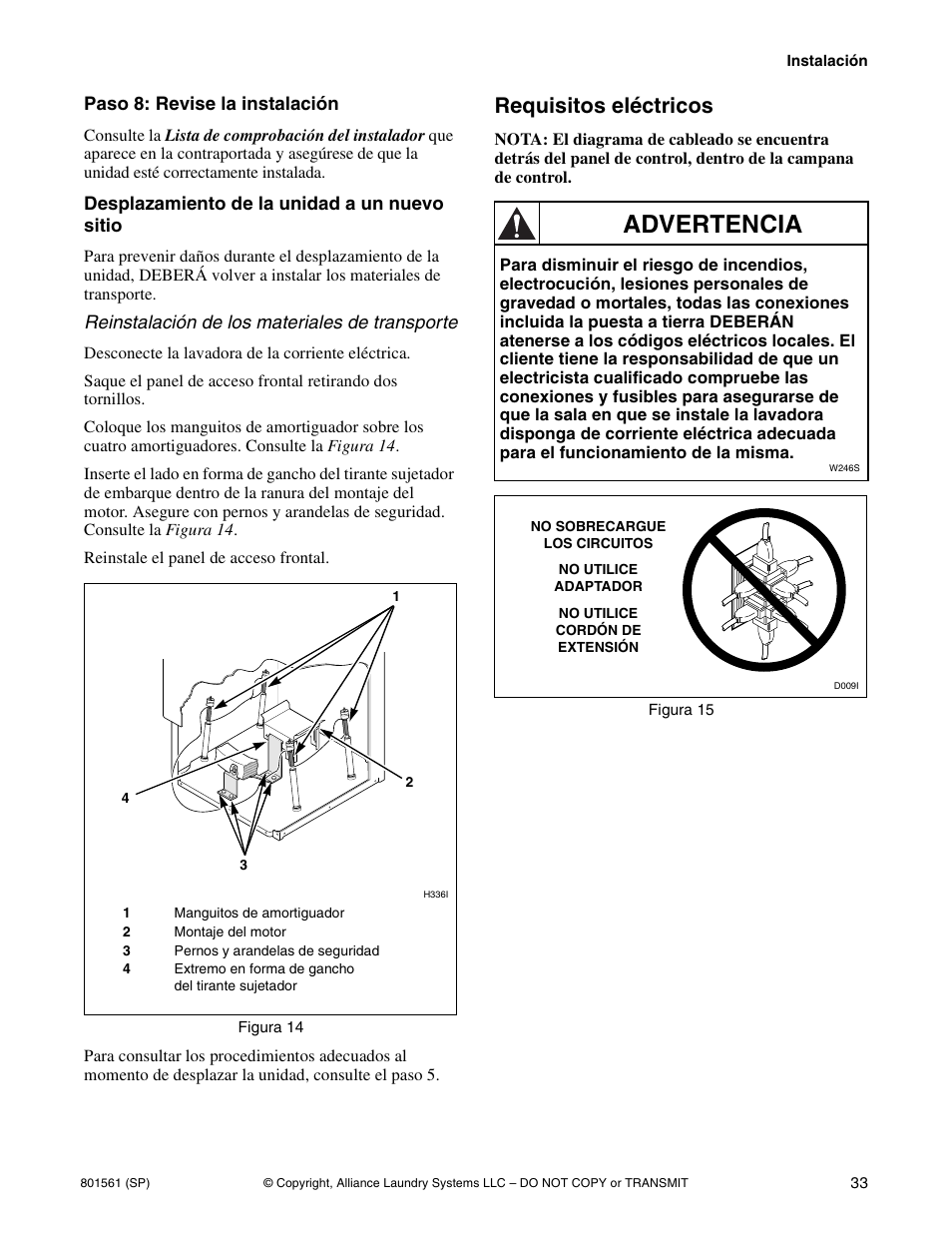 Advertencia, Requisitos eléctricos | Speed Queen H3 User Manual | Page 35 / 42