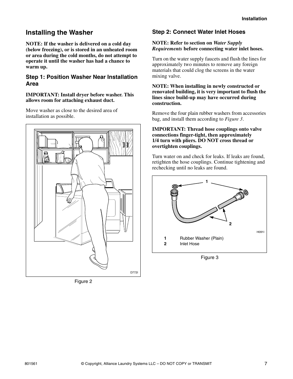 Installing the washer | Speed Queen H3 User Manual | Page 9 / 42