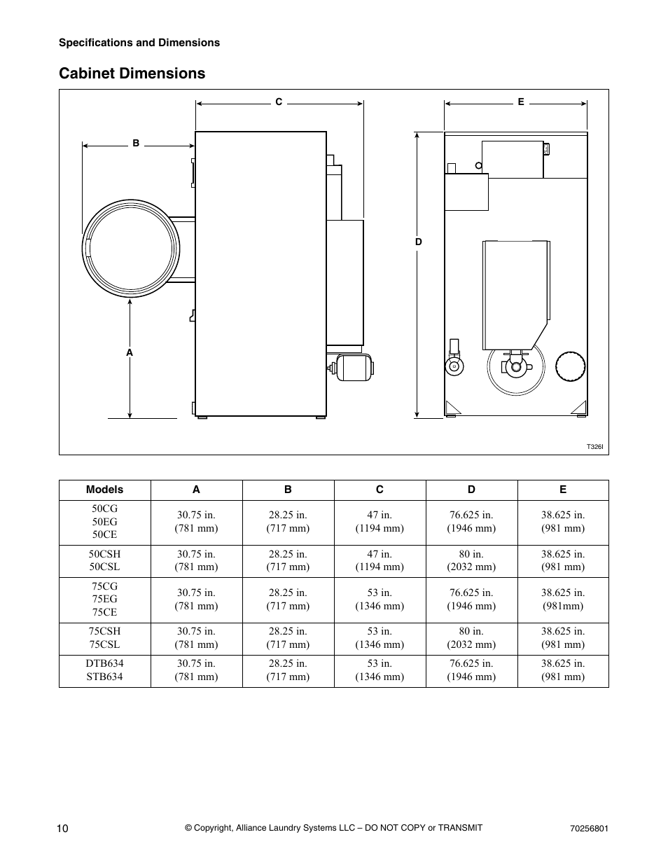 Cabinet dimensions | Speed Queen Drying Tumblers none User Manual | Page 12 / 60