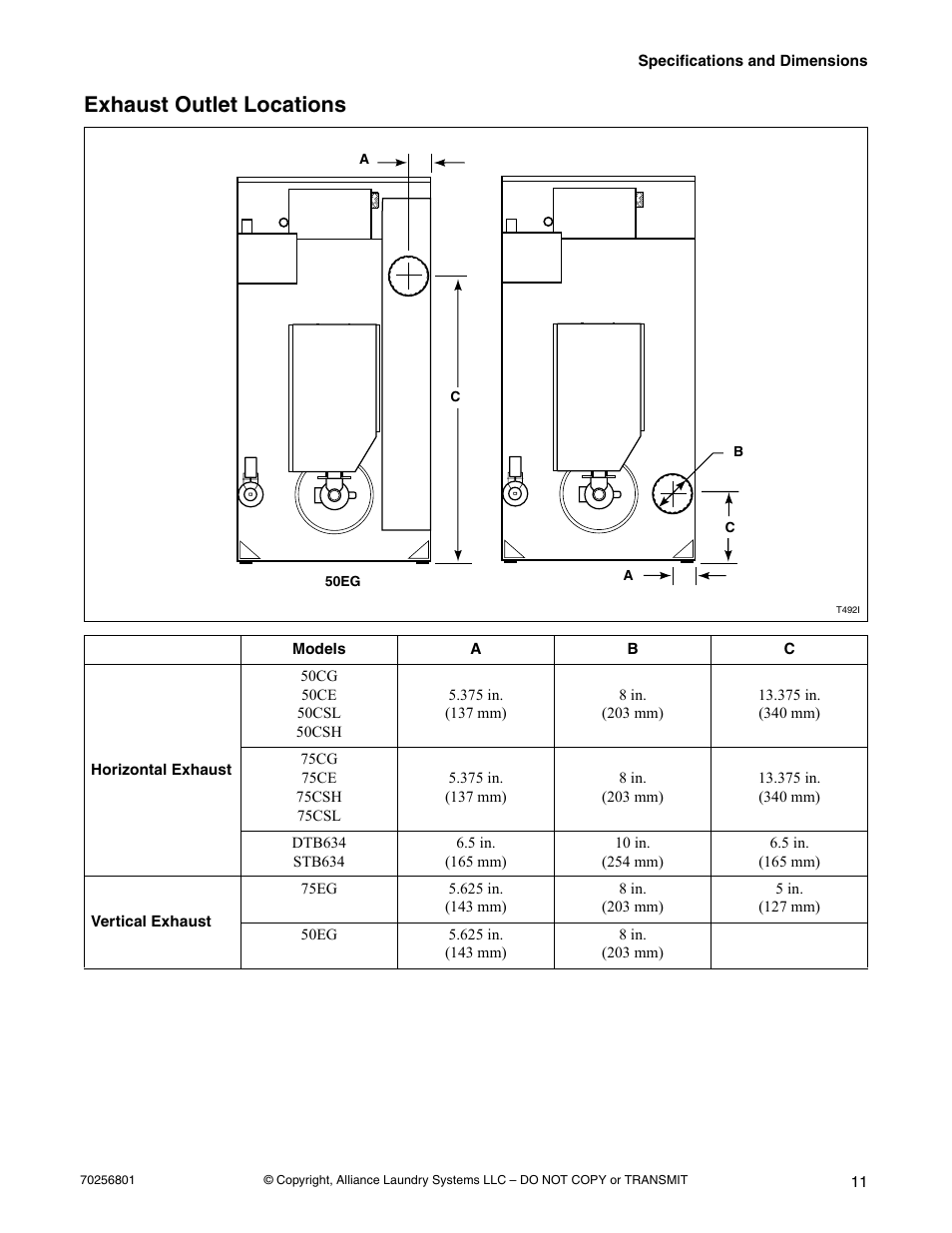 Exhaust outlet locations | Speed Queen Drying Tumblers none User Manual | Page 13 / 60