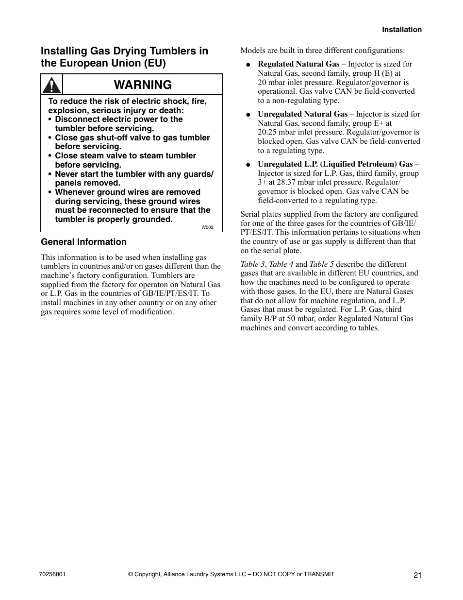 General information, Warning | Speed Queen Drying Tumblers none User Manual | Page 23 / 60