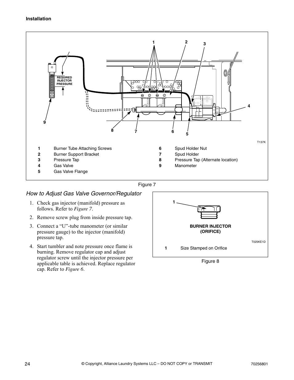 Figure 7, Remove screw plug from inside pressure tap, Figure 8 | Figure 7 . re, Refer to figure 8, How to adjust gas valve governor/regulator | Speed Queen Drying Tumblers none User Manual | Page 26 / 60
