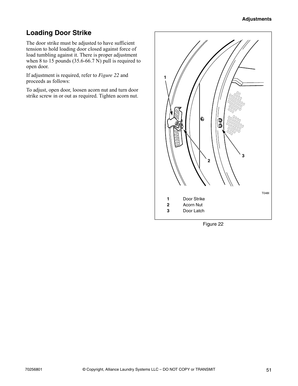 Loading door strike, Figure 22 | Speed Queen Drying Tumblers none User Manual | Page 53 / 60