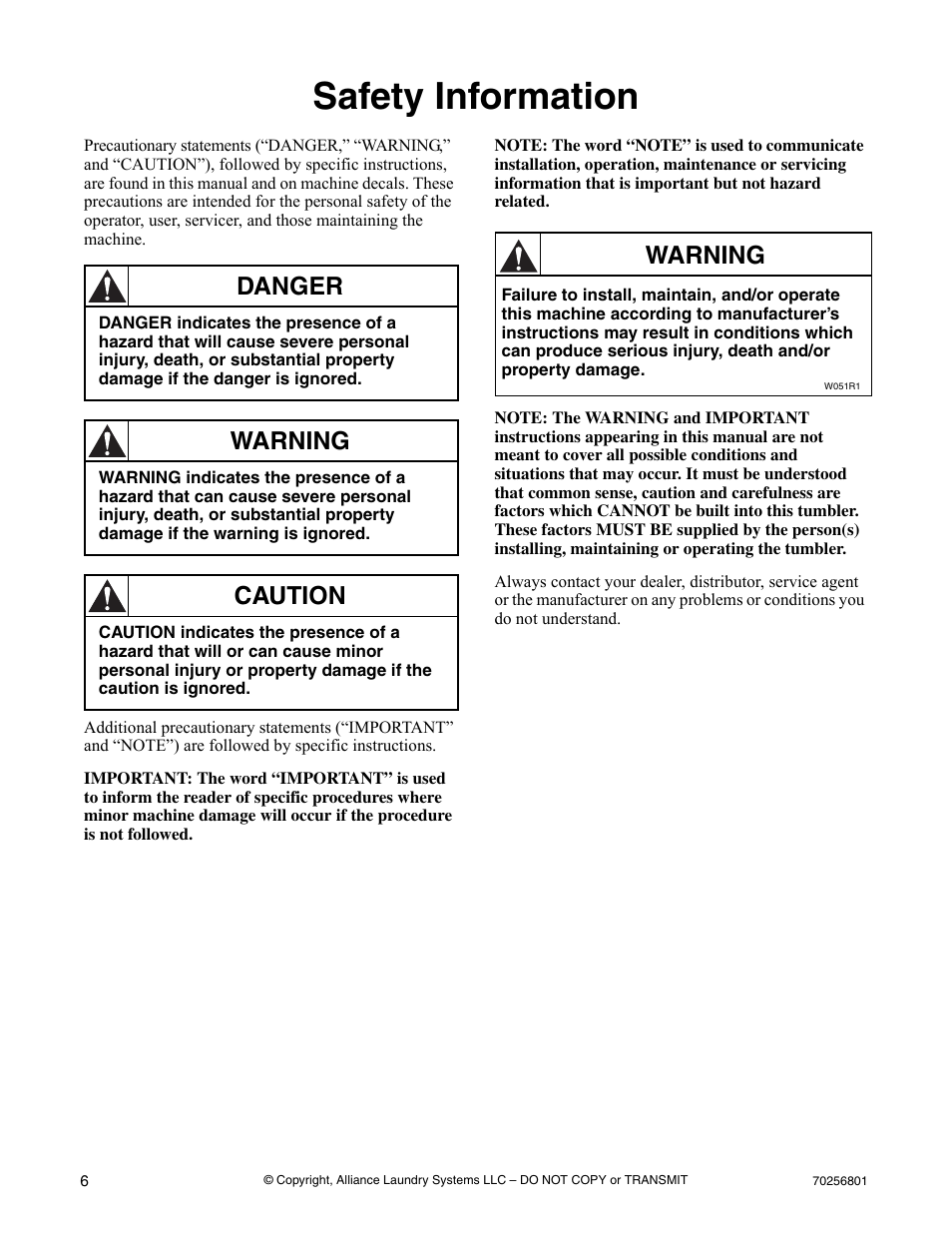 Safety information, Danger, Warning | Caution | Speed Queen Drying Tumblers none User Manual | Page 8 / 60
