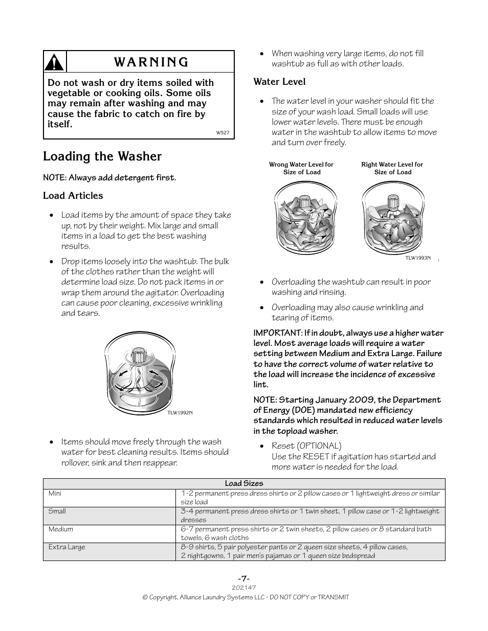 Loading the washer | Speed Queen 202147R2 User Manual | Page 7 / 21