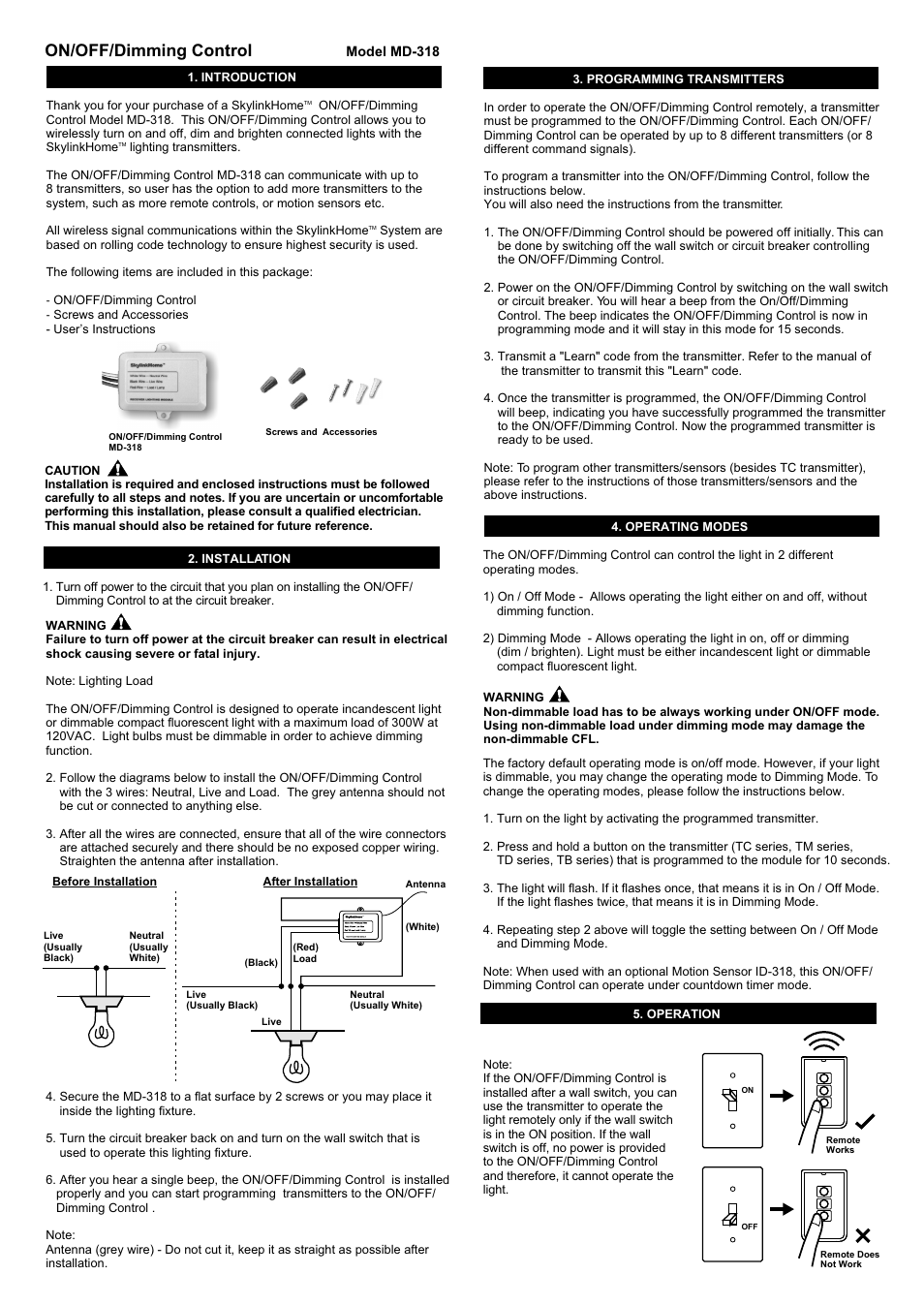 Skylink MD-318 User Manual | 2 pages