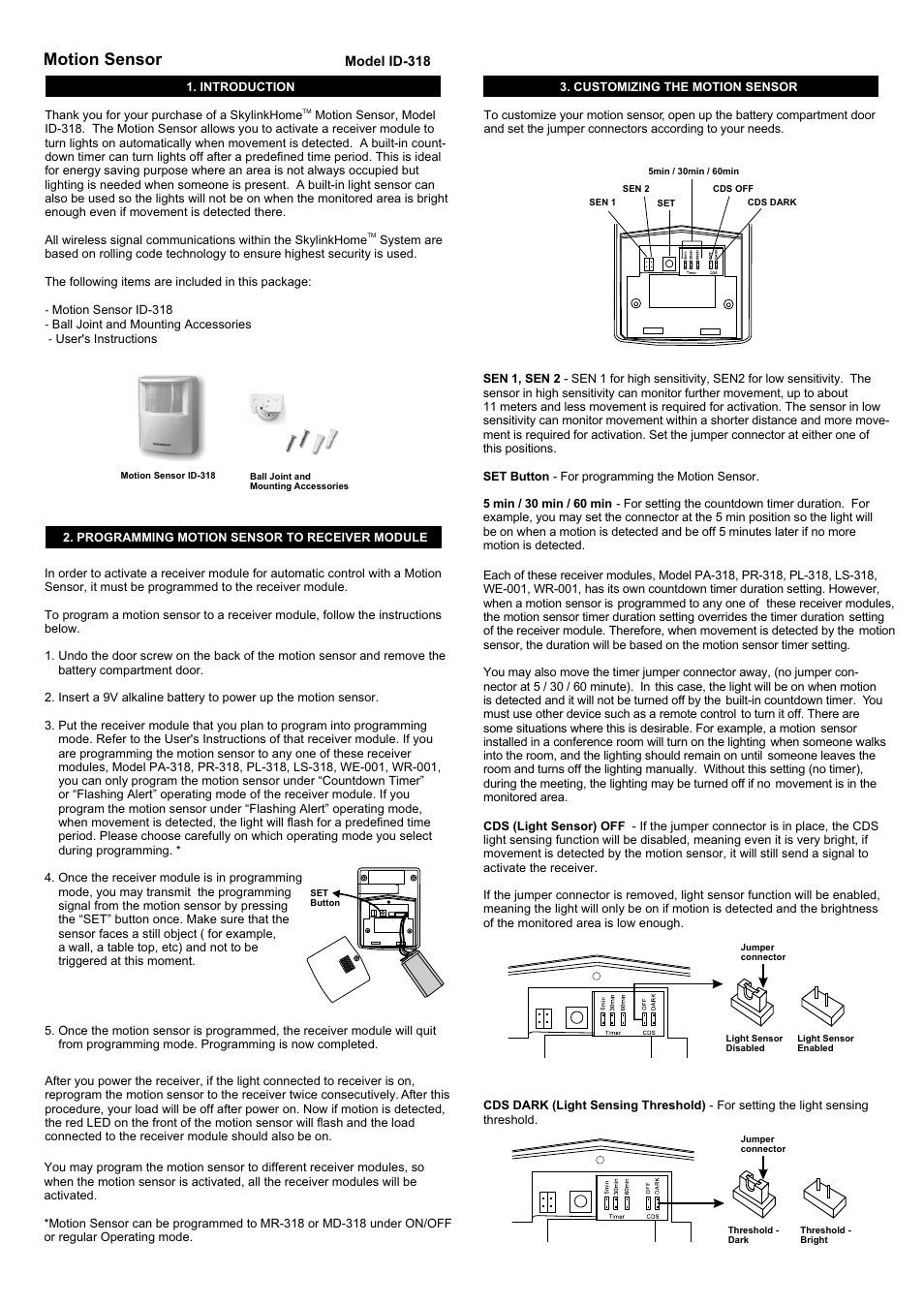 Skylink ID-318 User Manual | 2 pages