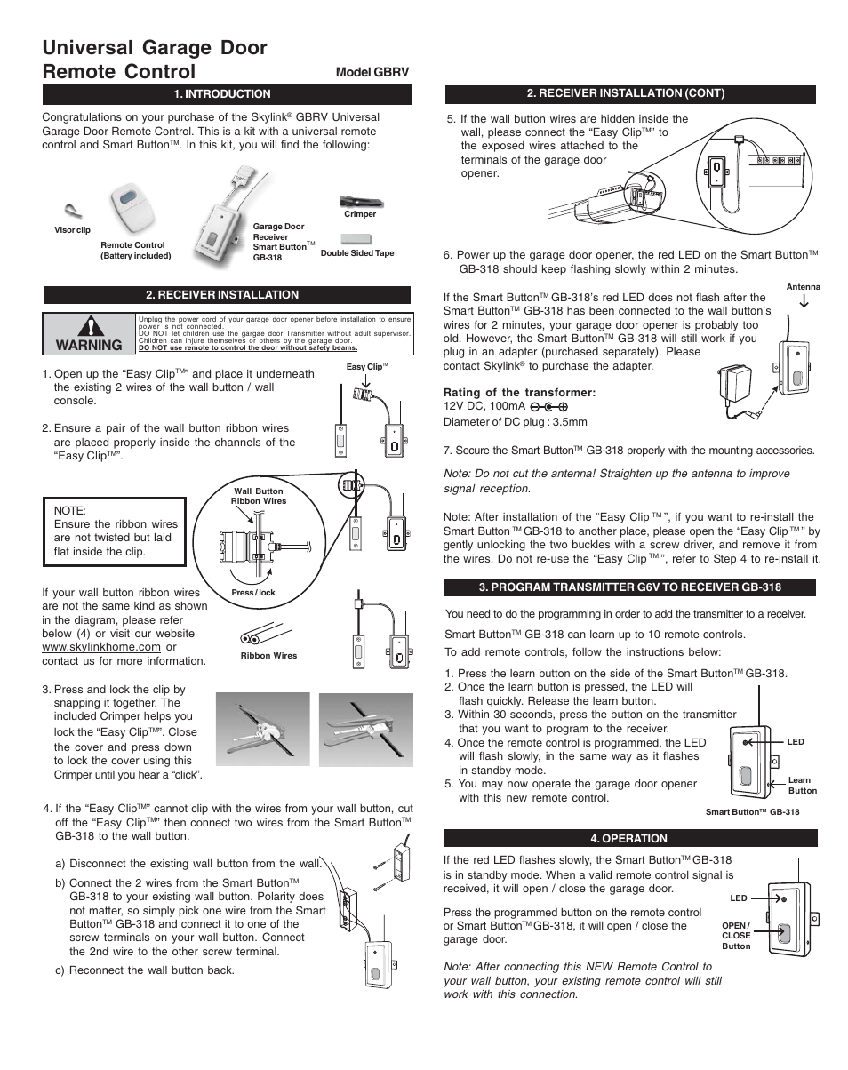 Skylink GBRV User Manual | 2 pages