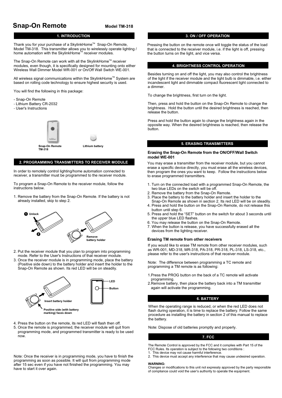 Skylink TM-318 User Manual | 2 pages