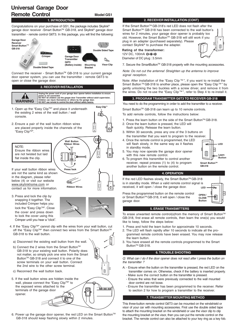 Skylink GS1 User Manual | 2 pages