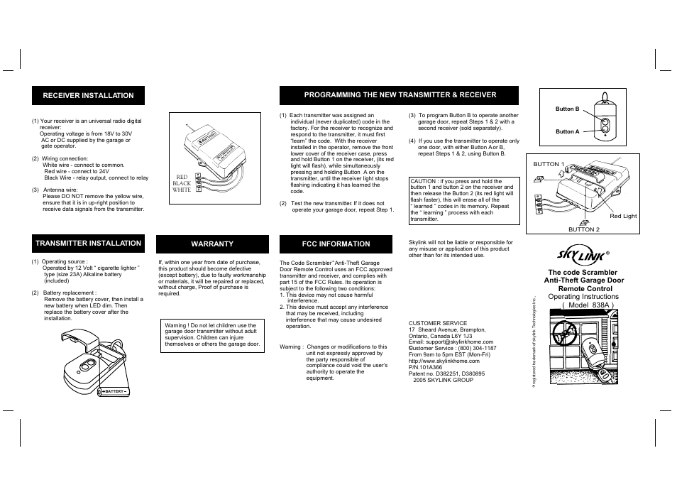 Skylink 838A User Manual | 1 page