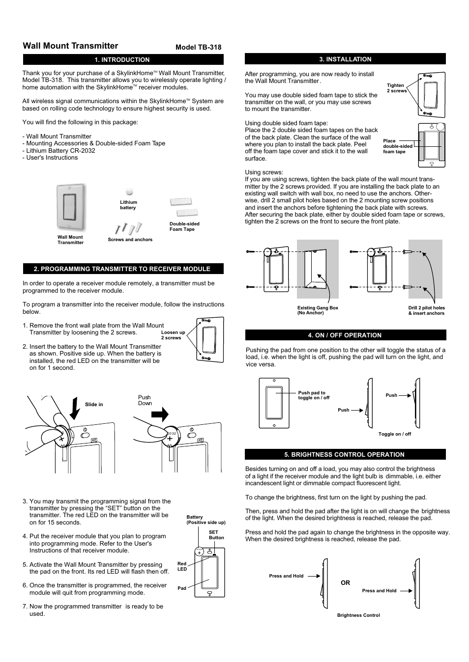 Skylink WALL MOUNT TB-318 User Manual | 2 pages