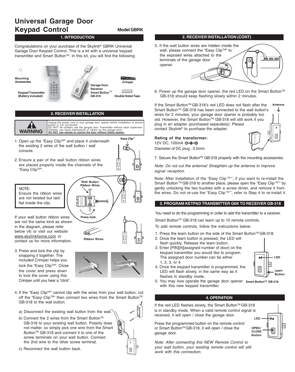 Skylink GBRK User Manual | 2 pages