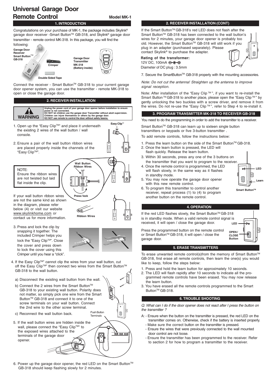 Skylink MK-1 User Manual | 2 pages
