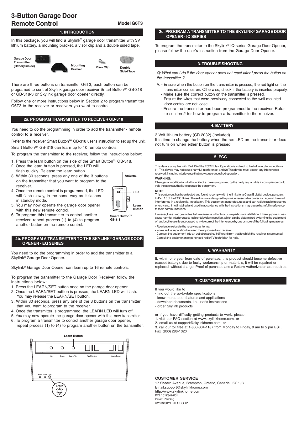 Skylink G6T3 User Manual | 1 page