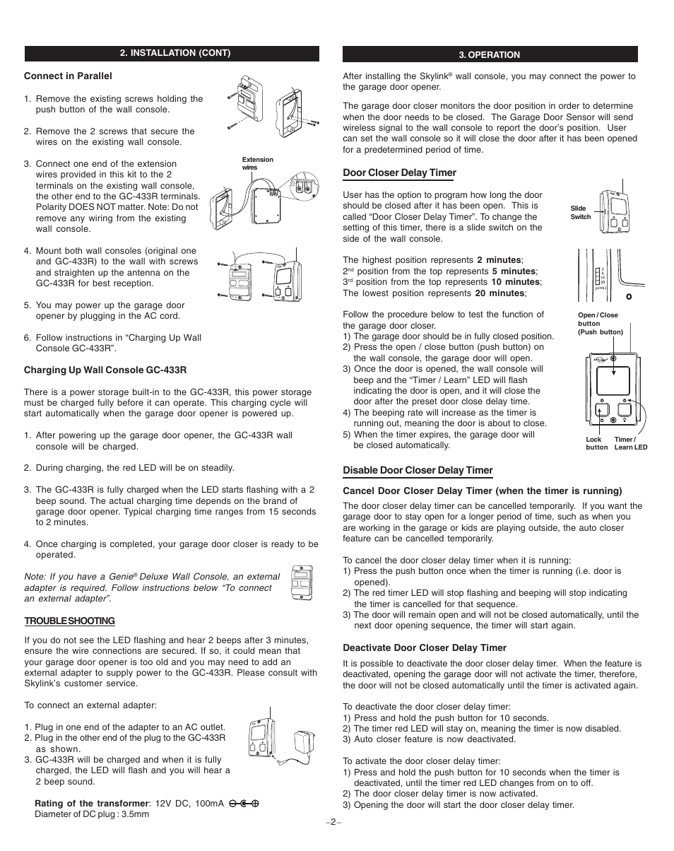 Skylink AGARAGE DOOR CLOSER GT-100A User Manual | Page 2 / 4