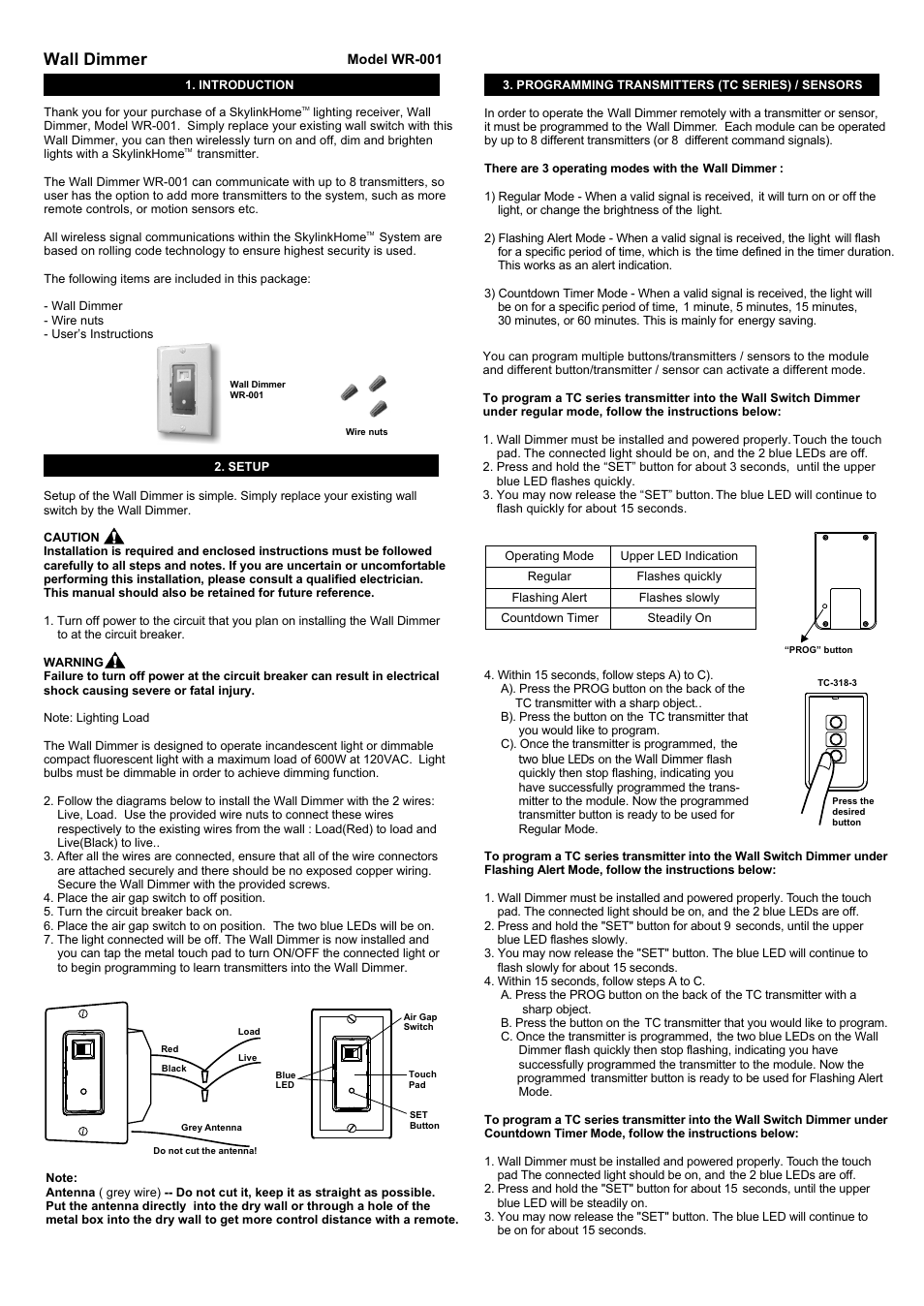 Skylink WR-001 User Manual | 3 pages