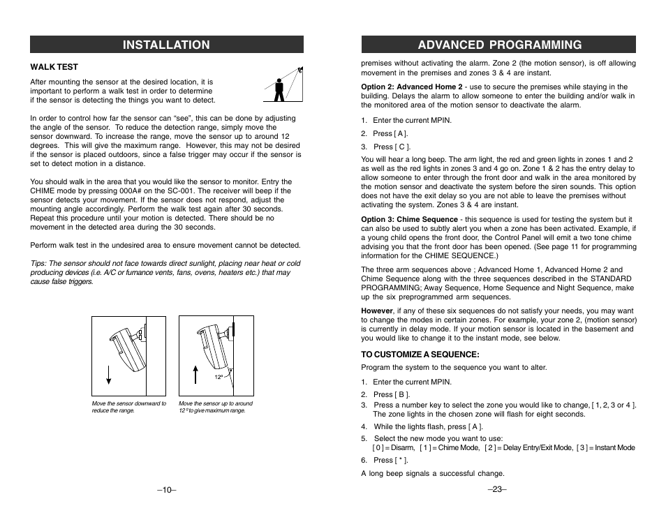Installation, Advanced programming | Skylink TOTAL PROTECTION SC-100 User Manual | Page 10 / 16