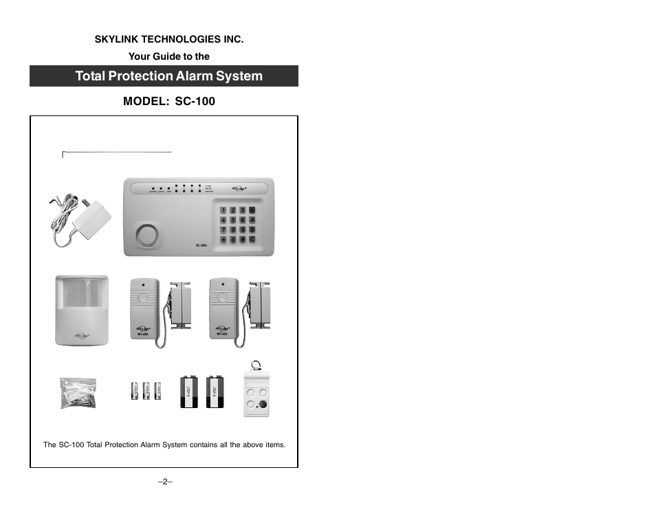 Total protection alarm system | Skylink TOTAL PROTECTION SC-100 User Manual | Page 2 / 16