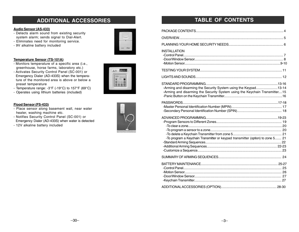 Table of contents additional accessories | Skylink TOTAL PROTECTION SC-100 User Manual | Page 3 / 16