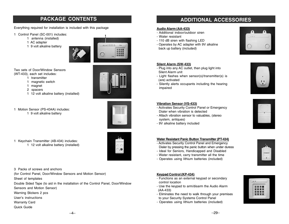 Package contents, Additional accessories | Skylink TOTAL PROTECTION SC-100 User Manual | Page 4 / 16