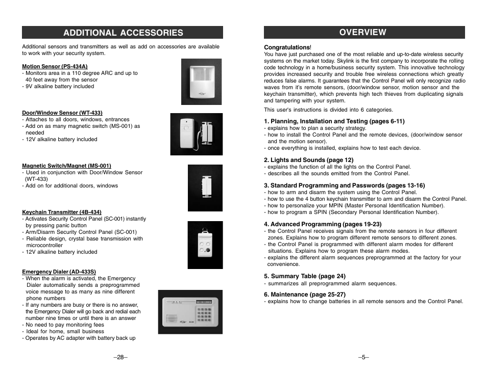 Overview, Additional accessories | Skylink TOTAL PROTECTION SC-100 User Manual | Page 5 / 16