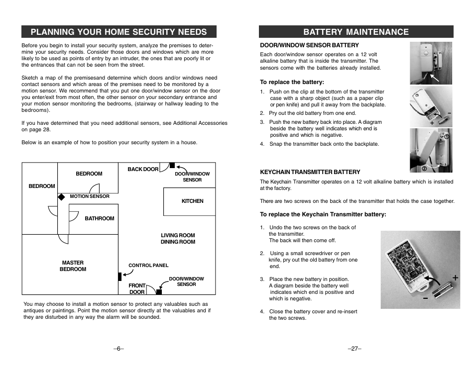 Planning your home security needs, Battery maintenance | Skylink TOTAL PROTECTION SC-100 User Manual | Page 6 / 16