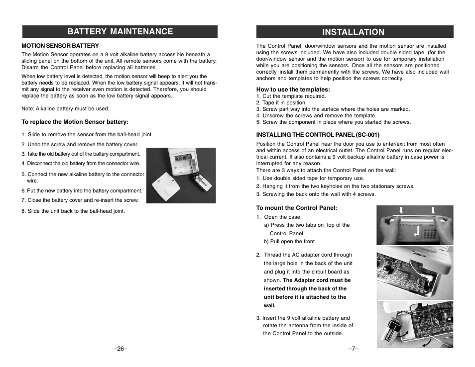 Installation battery maintenance | Skylink TOTAL PROTECTION SC-100 User Manual | Page 7 / 16