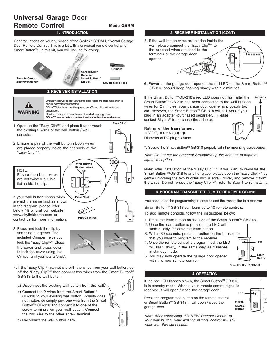 Skylink GBRM User Manual | 2 pages