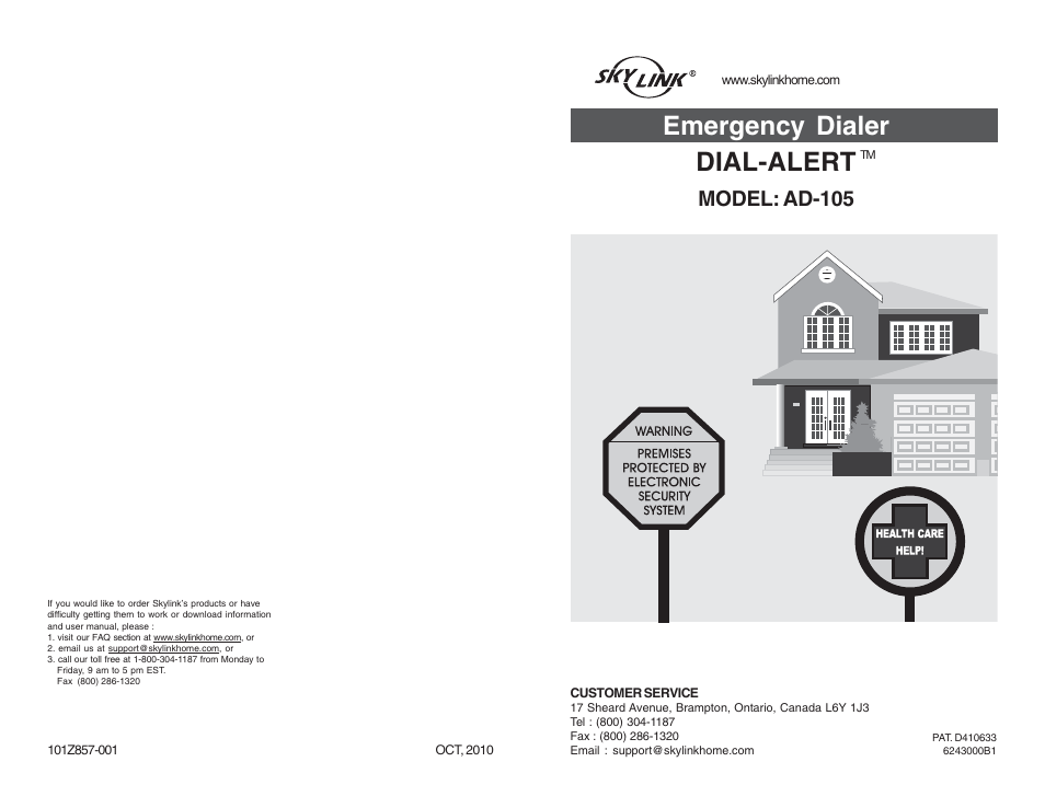 Skylink DIAL-ALERT AD-105 User Manual | 14 pages