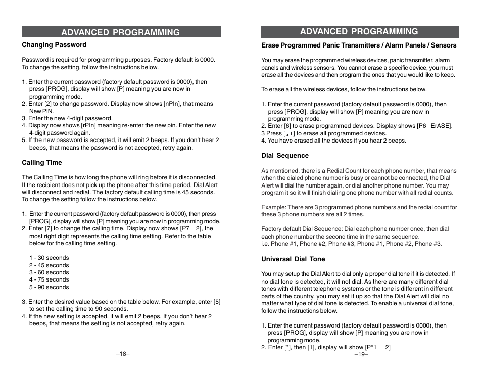 Advanced programming | Skylink DIAL-ALERT AD-105 User Manual | Page 10 / 14