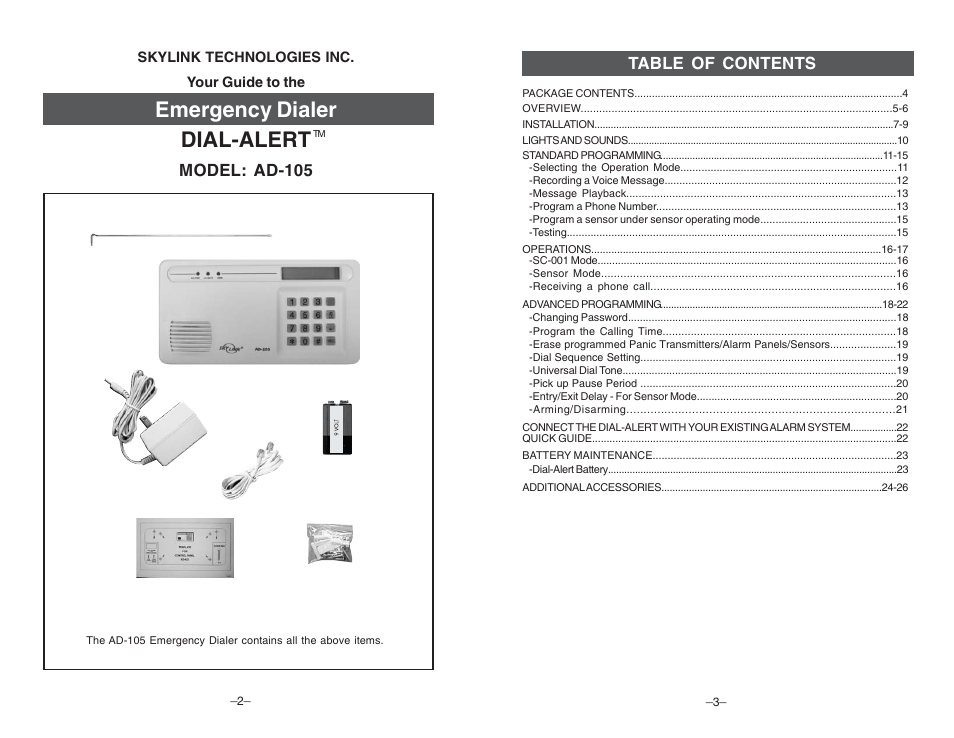 Skylink DIAL-ALERT AD-105 User Manual | Page 2 / 14