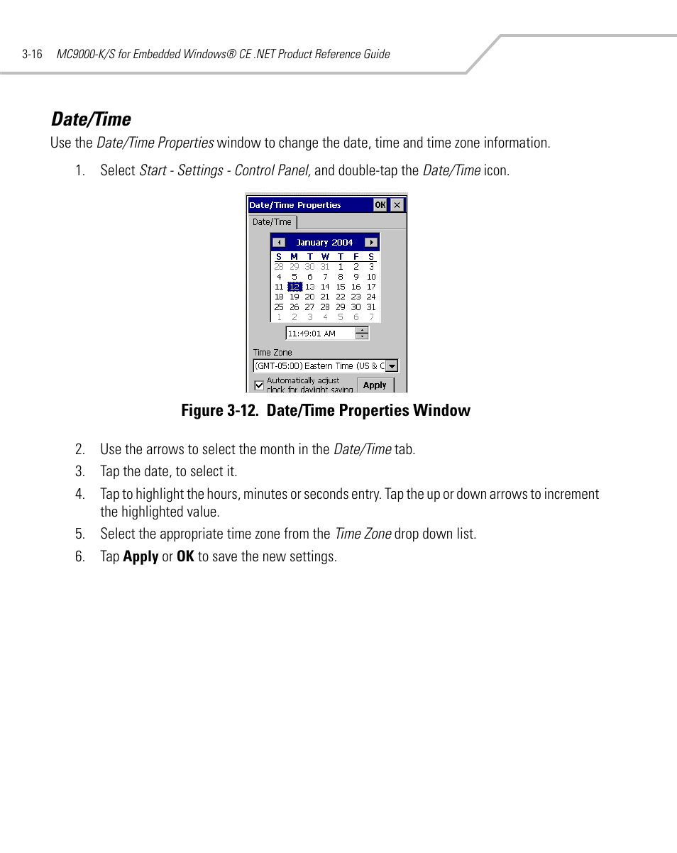 Date/time, Date/time -16 | Symbol Technologies MC9000-K User Manual | Page 108 / 534