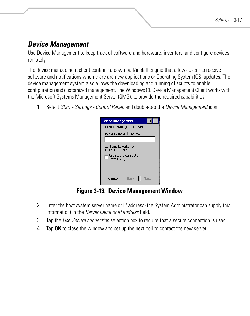 Device management, Device management -17, Device management on | Symbol Technologies MC9000-K User Manual | Page 109 / 534