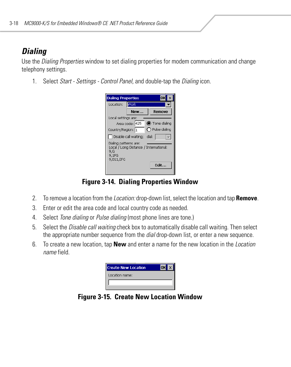 Dialing, Dialing -18, Dialing on | Symbol Technologies MC9000-K User Manual | Page 110 / 534