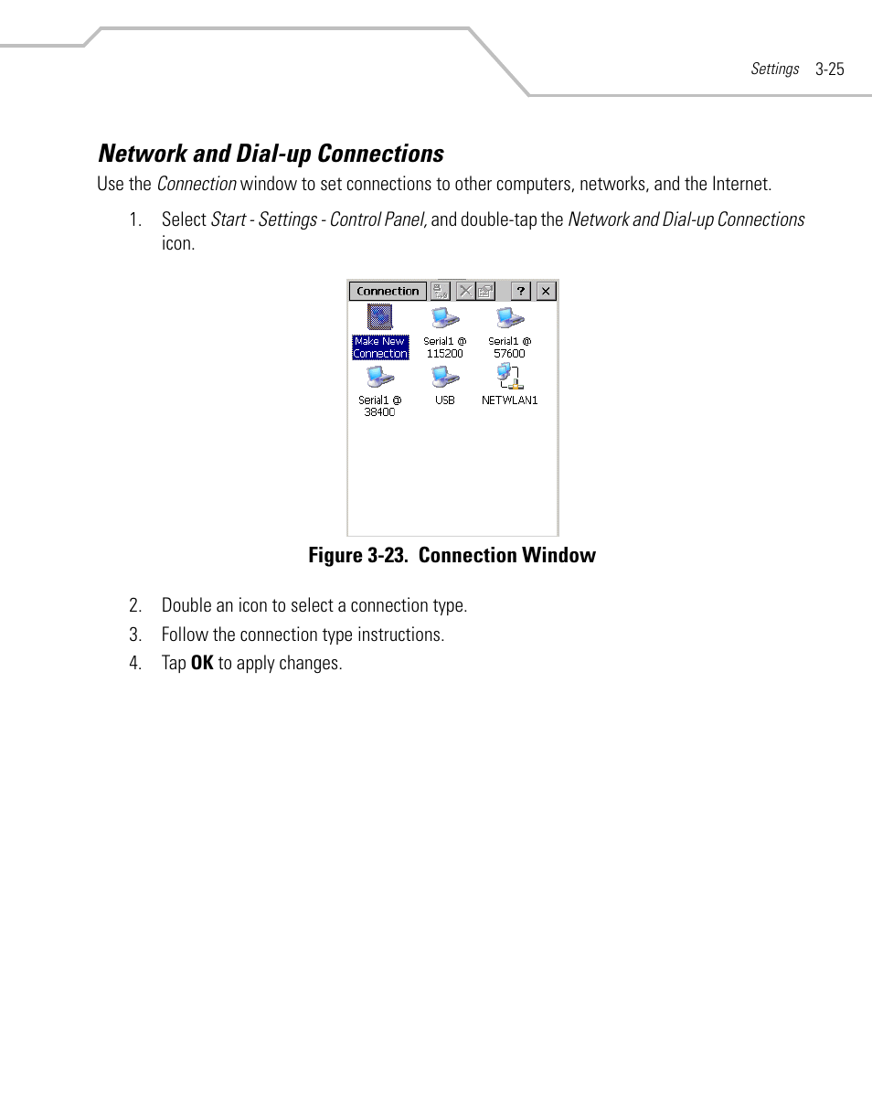 Network and dial-up connections, Network and dial-up connections -25 | Symbol Technologies MC9000-K User Manual | Page 117 / 534