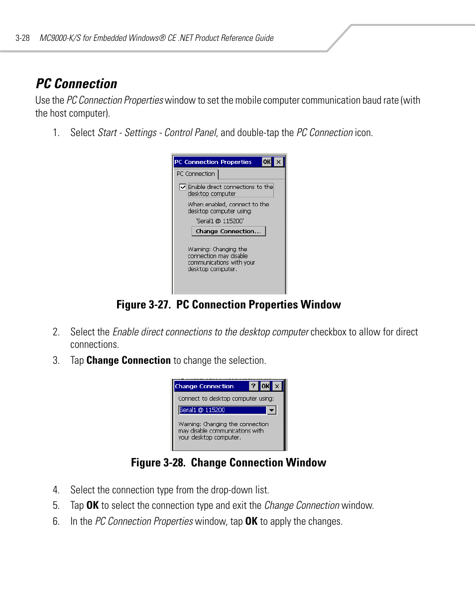 Pc connection, Pc connection -28 | Symbol Technologies MC9000-K User Manual | Page 120 / 534