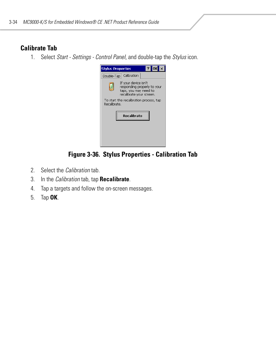 Calibrate tab, Calibrate tab -34 | Symbol Technologies MC9000-K User Manual | Page 126 / 534